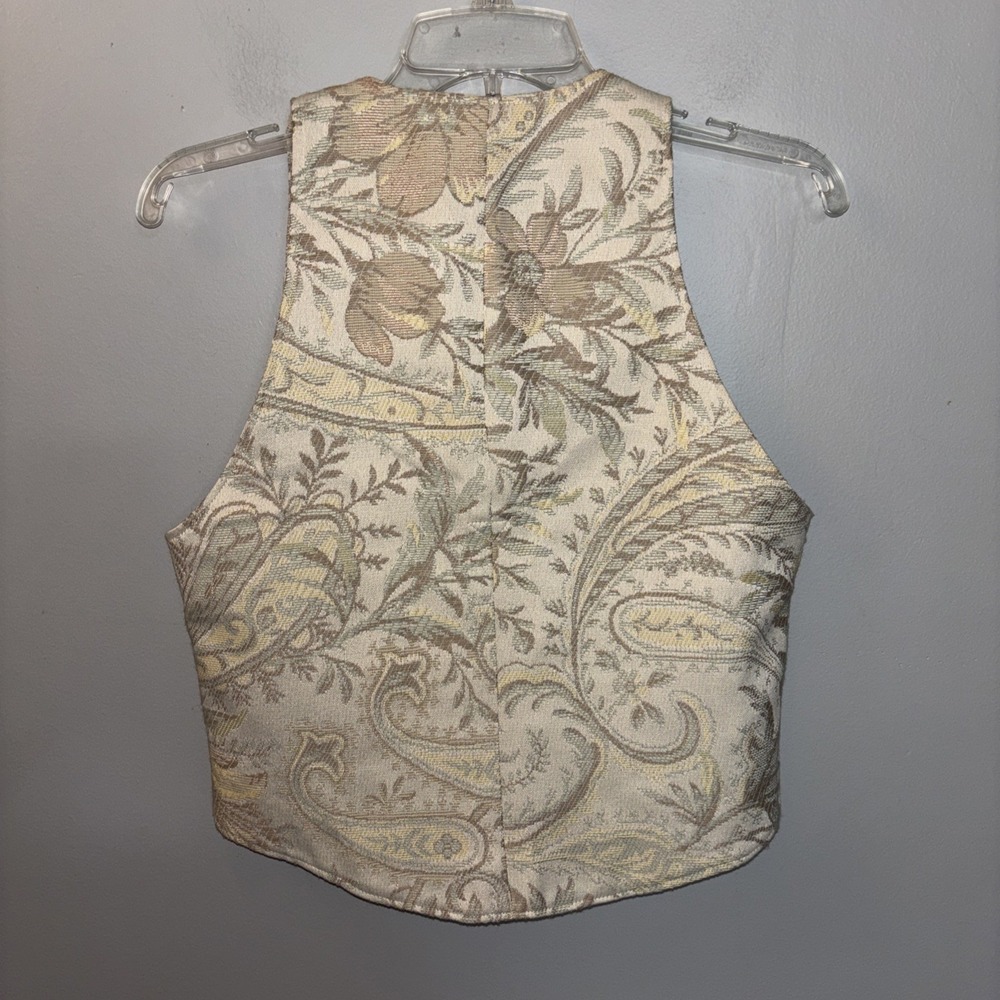 Vintage Longhorn Beige Floral Tapestry Vest Western‎ Wear Women's Sz XS 90's USA - Picture 2 of 6